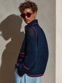 Women's Color-blocked Chunky Knit Stand Collar Cardigan ZMZ0693H4XT
