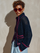 Women's Color-blocked Chunky Knit Stand Collar Cardigan ZMZ0693H4XT