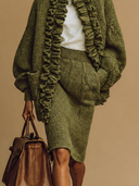 Women's Blended Ruffled Chunky Knit Cardigan And Skirt Two-piece Set ZMZ0676H4XT