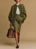 Women's Blended Ruffled Chunky Knit Cardigan And Skirt Two-piece Set ZMZ0676H4XT