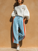 Women's Casual Top And Color-Block Wide-Leg Pants Two-Piece Set ZMZ0669H3XT