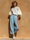 Women's Casual Top And Color-Block Wide-Leg Pants Two-Piece Set ZMZ0669H3XT