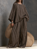 Women's Striped Oversized Top And Wide Leg Pants Two-Piece Set ZMZ0433H2XT