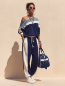 Women's Stylish Color-Block Cotton One-Shoulder Long-Sleeve Top And Joggers Set ZMZ0777H4SWL