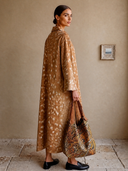 Women's American Retro Casual Faux Suede Printed V-Neck Flared-Sleeve Loose Maxi Dress ZMZ0691H0ZYY