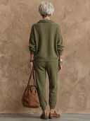 Women's Retro-American Casual Knit Stand-Collar Zip-Up Sweater And Jogger Pants Set ZMZ3064G1ZYY