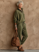 Women's Retro-American Casual Knit Stand-Collar Zip-Up Sweater And Jogger Pants Set ZMZ3064G1ZYY