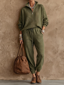 Women's Retro-American Casual Knit Stand-Collar Zip-Up Sweater And Jogger Pants Set ZMZ3064G1ZYY