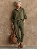 Women's Retro-American Casual Knit Stand-Collar Zip-Up Sweater And Jogger Pants Set ZMZ3064G1ZYY