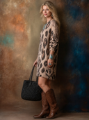 Women's Retro-American Style Leopard Print Crew Neck And Long Sleeves Knit Mini Dress ZMZ0672H8ZYY