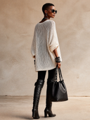 Women's Vintage White V-Neck Knitted Mesh Sweater Mini Dress ZMZ0780H1SWL