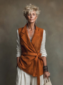 Women's Western-Style Faux Suede Lapel Vest (Belt Included) ZMZ0699H6ZYY