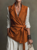 Women's Western-Style Faux Suede Lapel Vest (Belt Included) ZMZ0699H6ZYY
