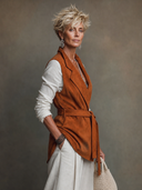 Women's Western-Style Faux Suede Lapel Vest (Belt Included) ZMZ0699H6ZYY