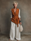 Women's Western-Style Faux Suede Lapel Vest (Belt Included) ZMZ0699H6ZYY