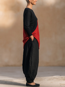 Women Art Color‑Block 2 Piece Outfit, Asymmetrical Loose Top & Oversized Harem Pants Set, Casual Lagenlook Matching Suit ZMZ0648H9YZH