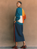 Women's Retro Casual Color-Block V-Neck Loose Sweater ZMZ0732H1ZYY