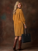 Women's Vintage Western-Style Faux Suede Embroidered V-Neck Lantern-Sleeve Loose Midi Dress ZMZ0607H7ZYY