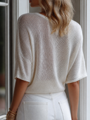 Women's Retro Casual Sequin Star Round Neck Knitted Short-Sleeve Sweater ZMZ0798H1ZJY