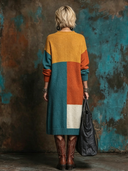 Women's Retro-American Style Casual Color-Block Crew-Neck Long-Sleeve Loose Midi Knit Dress ZMZ0714H5ZYY
