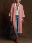 Women's American Retro Casual Lapel And Single-Breasted Closure Calf-Length Knit Cardigan ZMZ0568H6ZYY