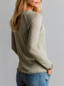 Women's Retro Casual Cotton Frayed Edge Round Neck Long Sleeve T-shirt ZMZ0772H2ZJY
