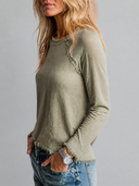 Women's Retro Casual Cotton Frayed Edge Round Neck Long Sleeve T-shirt ZMZ0772H2ZJY