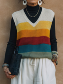 Women's Retro-American Style Casual Multi-Color Color-Blocking V-Neck Vest ZMZ0637H3ZYY