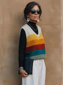 Women's Retro-American Style Casual Multi-Color Color-Blocking V-Neck Vest ZMZ0637H3ZYY