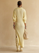 Women's Classic Light Yellow High-Stretch Knit Midi Dress With Slit ZMZ0797H1SWL