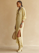 Women's Classic Light Yellow High-Stretch Knit Midi Dress With Slit ZMZ0797H1SWL