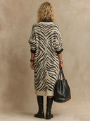 Women's Retro-American Casual Zebra-Print V-Neck Long-Sleeve Knit Midi Dress ZMZ0792H6ZYY