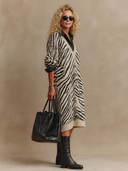 Women's Retro-American Casual Zebra-Print V-Neck Long-Sleeve Knit Midi Dress ZMZ0792H6ZYY