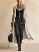 Women's Classic Light Gray Open-Front Long Knit Cardigan ZMZ0750H6SWL