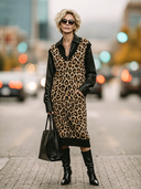 Women's American Retro Casual Leopard Print V-Neck Knit Midi Vest Dress ZMZ0728H6ZYY