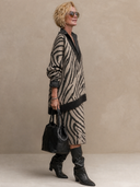 Women's Retro-American Casual Zebra-Print V-Neck Sweater And Elastic-Waist Knit Skirt Set ZMZ0725H5ZYY