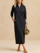 Women Air Layer Half Zip Stand Collar Midi Sweatshirt Dress, Loose H‑Shape Long Sleeve Casual Dress With Pockets ZMZ0751H4YZH