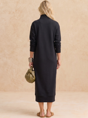 Women Air Layer Half Zip Stand Collar Midi Sweatshirt Dress, Loose H‑Shape Long Sleeve Casual Dress With Pockets ZMZ0751H4YZH