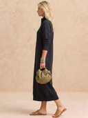 Women Air Layer Half Zip Stand Collar Midi Sweatshirt Dress, Loose H‑Shape Long Sleeve Casual Dress With Pockets ZMZ0751H4YZH