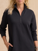 Women Air Layer Half Zip Stand Collar Midi Sweatshirt Dress, Loose H‑Shape Long Sleeve Casual Dress With Pockets ZMZ0751H4YZH