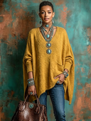 Women's Retro-American Style Casual V-Neck Long-Sleeve Loose Sweater ZMZ0727H7ZYY