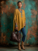 Women's Retro-American Style Casual V-Neck Long-Sleeve Loose Sweater ZMZ0727H7ZYY