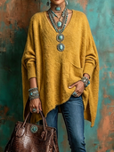 Women's Retro-American Style Casual V-Neck Long-Sleeve Loose Sweater ZMZ0727H7ZYY