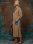 Women's Vintage-Style Casual Lapel Collar And Multiple Pockets Long-Sleeve Knit Maxi Dress ZMZ0780H0ZYY