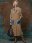 Women's Vintage-Style Casual Lapel Collar And Multiple Pockets Long-Sleeve Knit Maxi Dress ZMZ0780H0ZYY