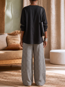 Women 3‑Piece Outfit Set, Textured Tank Top + Linen‑Like Button Shirt + Gingham Wide Leg Palazzo Pants, Casual Lagenlook Matching Suit ZMZ0729H0YZH