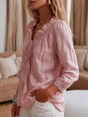 Women Boho Lace Blouse, Ruffled V‑Neck Tassel Tie Long Puff Sleeve Loose Casual Peasant Top ZMZ0781H9YZH