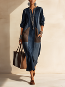 Women's Classic Color-Block Faux Suede Long-Sleeve Midi Dress ZMZ1057H1SWL