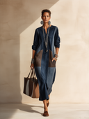 Women's Classic Color-Block Faux Suede Long-Sleeve Midi Dress ZMZ1057H1SWL
