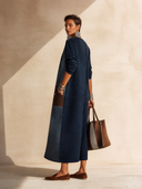 Women's Classic Color-Block Faux Suede Long-Sleeve Midi Dress ZMZ1057H1SWL